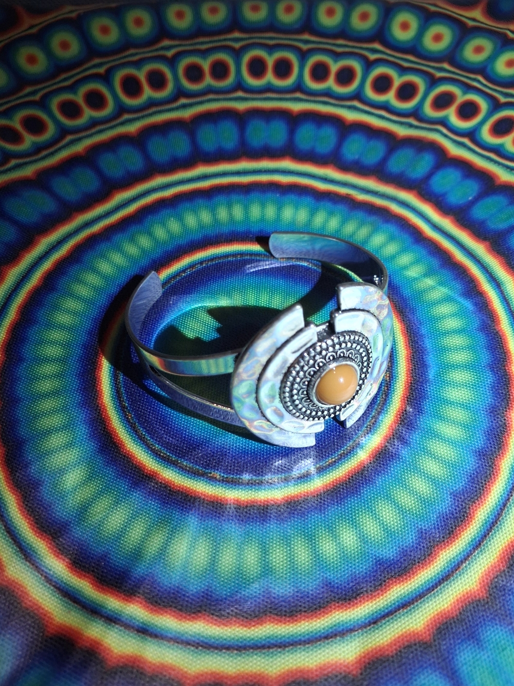 paparazzi Silver Abalone Inlay Cuff Bracelet with Amber Center